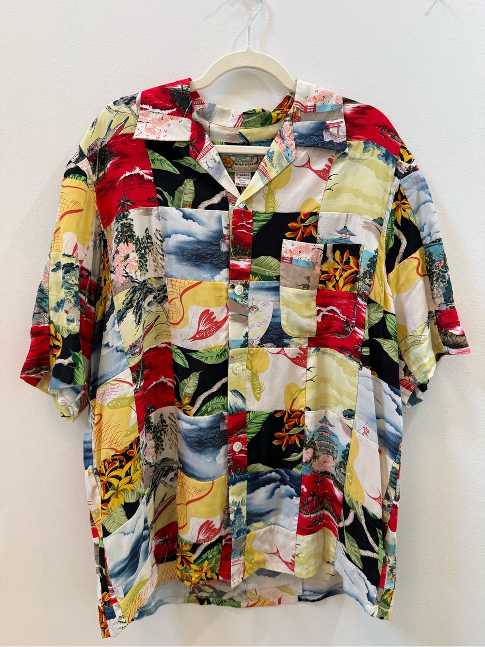 Lucky Beach Patchwork Hawaiian Shirt XL Tropical Vacation Button Front - Picture 2 of 5